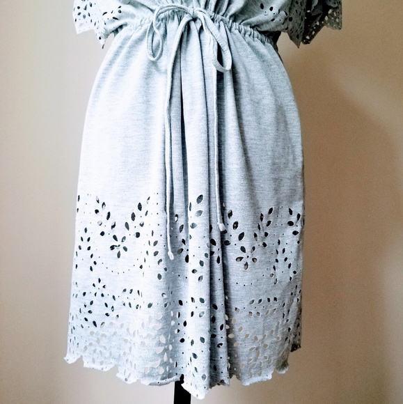 H&M || Gray Laser Cut Drawstring Midi Sun Dress - Picture 6 of 8